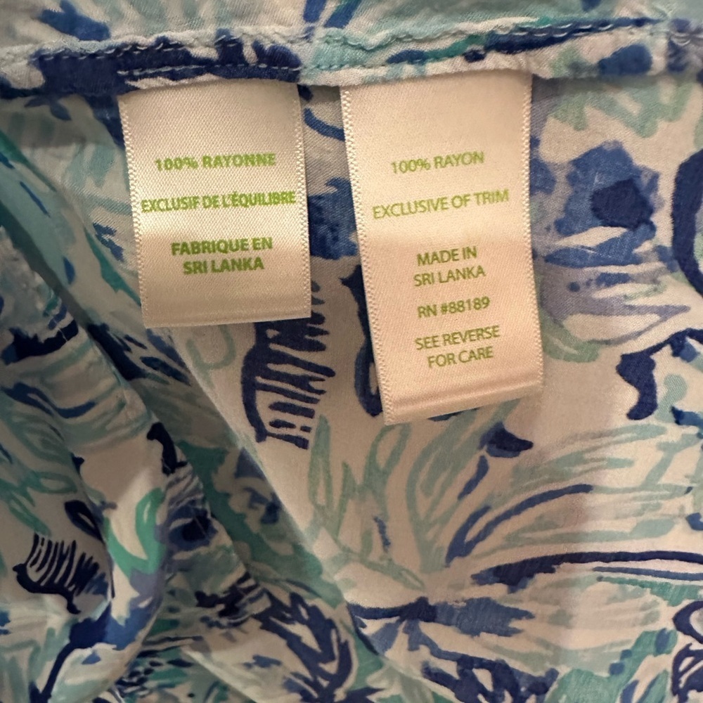 Lilly Pulitzer Women's Blue and Green Elephant Top - Picture 4 of 4